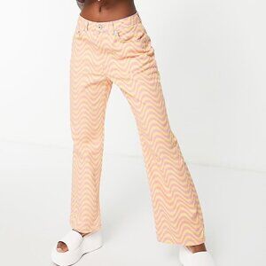 Ragged Jeans Pink and Yellow Wavy Pattern High-Waisted Pants Size 28